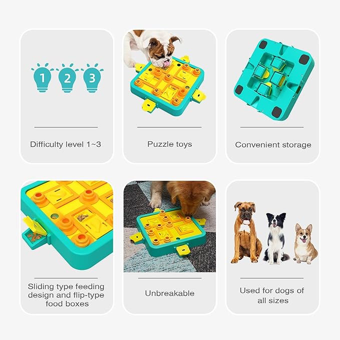 Dog Puzzle Toy Mental Stimulation - Level 3 in 1 Dogs Food Feeder Puzzle, Dog Treat Puzzle Feeder (Advanced - Blue Board) - PhishStones Products