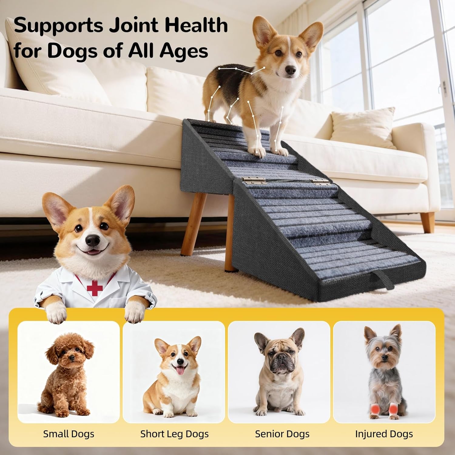 Dog Stairs for Couch 2 in 1 Foldable Pet Steps Ottoman Non Slip - PhishStones Products