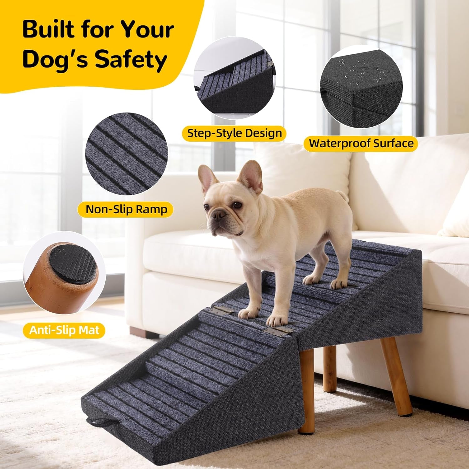 Dog Stairs for Couch 2 in 1 Foldable Pet Steps Ottoman Non Slip - PhishStones Products