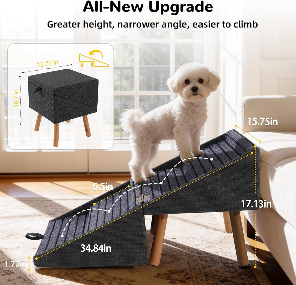 Dog Stairs for Couch 2 in 1 Foldable Pet Steps Ottoman Non Slip - PhishStones Products