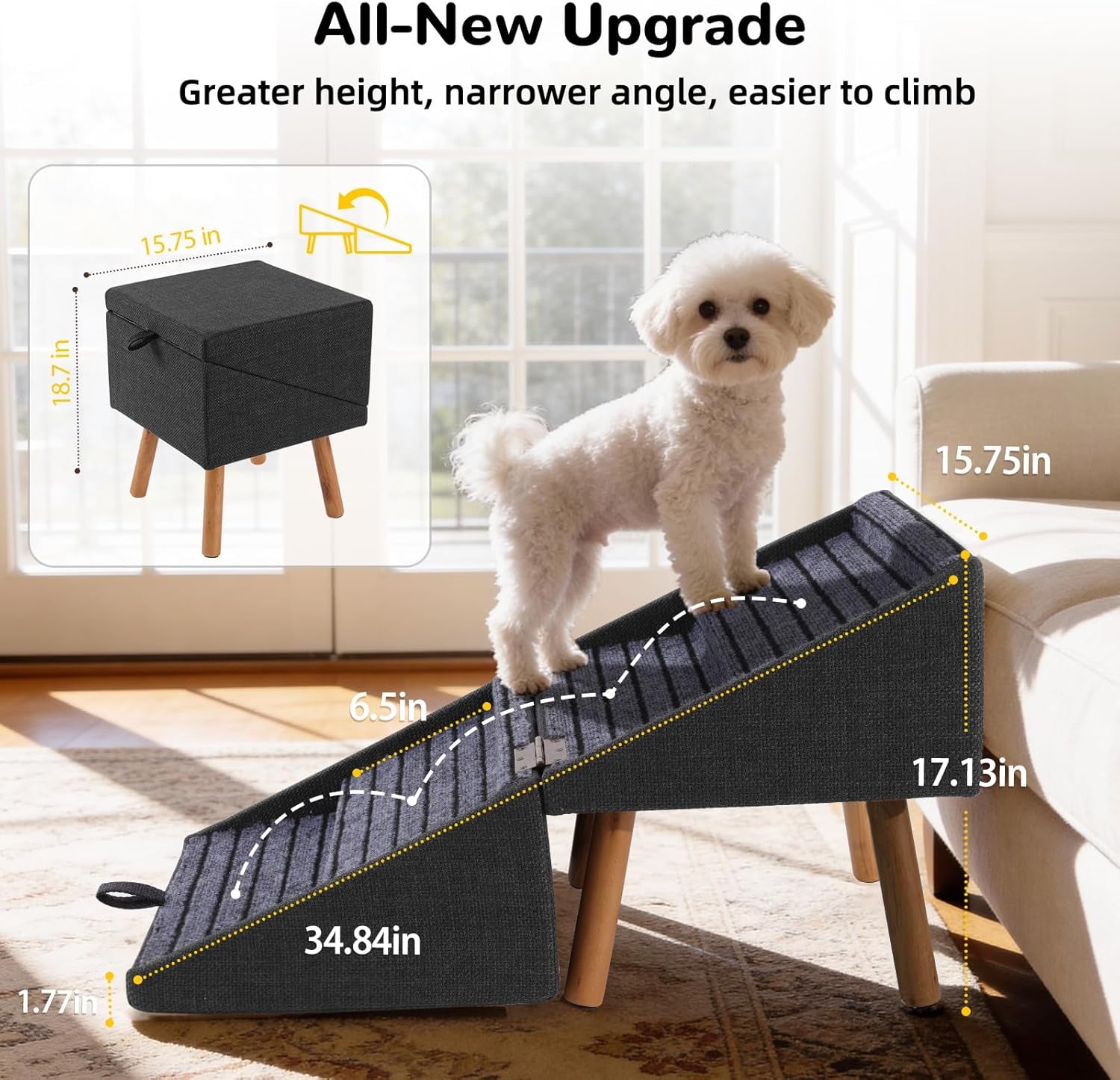 Dog Stairs for Couch 2 in 1 Foldable Pet Steps Ottoman Non Slip - PhishStones Products