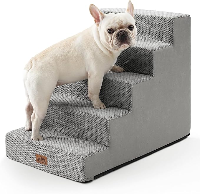 Dog Stairs for Small Dogs, 5 Tier Wider Pet Stairs for High Beds, 23.6" H Non - Slip Dog Steps for Old Cats, Puppies, Small Medium Dogs, 29.5x19.7x23.6 inch, Grey - PhishStones Products