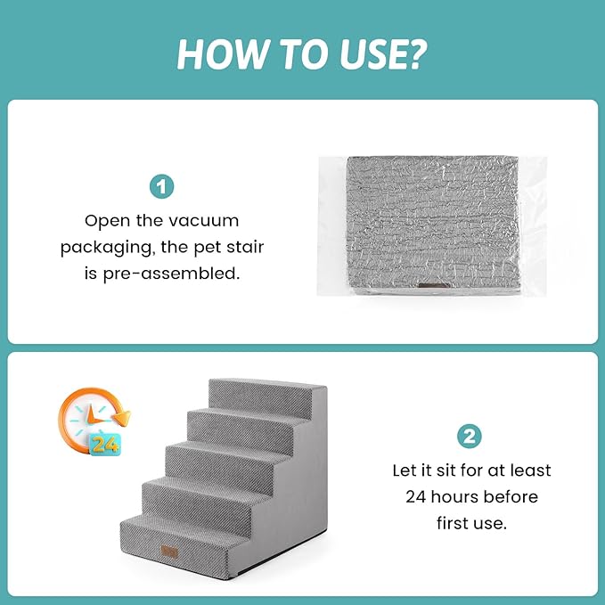 Dog Stairs for Small Dogs, 5 Tier Wider Pet Stairs for High Beds, 23.6" H Non - Slip Dog Steps for Old Cats, Puppies, Small Medium Dogs, 29.5x19.7x23.6 inch, Grey - PhishStones Products