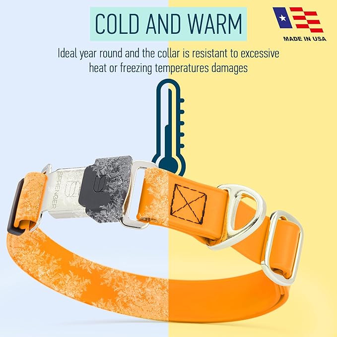 Dogline Biothane Waterproof Dog Collar with Herm Sprenger Black Stainless Steel Quick Release Buckle – Heavy Duty Tactical Durable Collar for Dogs – Comfortable Pet Collar W3/4" L12 - 19 Tangerine - PhishStones Products