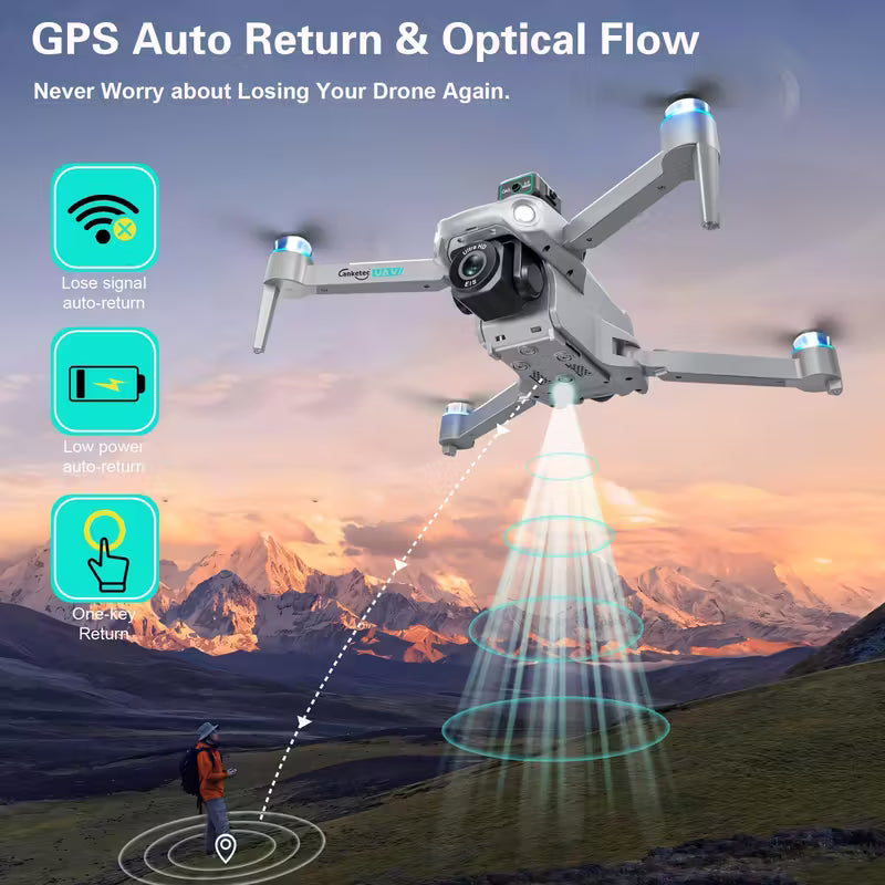 drone is equipped with a UHD camera, 2 large batteries, brushless motor, intelligent obstacle avoidance, and ultra-long endurance GPS drone.