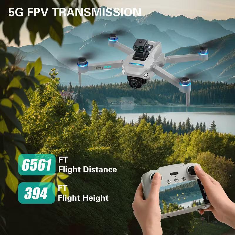 drone is equipped with a UHD camera, 2 large batteries, brushless motor, intelligent obstacle avoidance, and ultra-long endurance GPS drone.