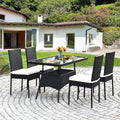 5-Piece Rattan Patio Dining Set with Glass Top & Cushions