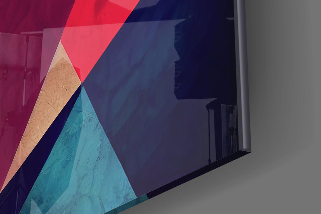 Coral and Navy Diagonal Shards Glass Wall Art