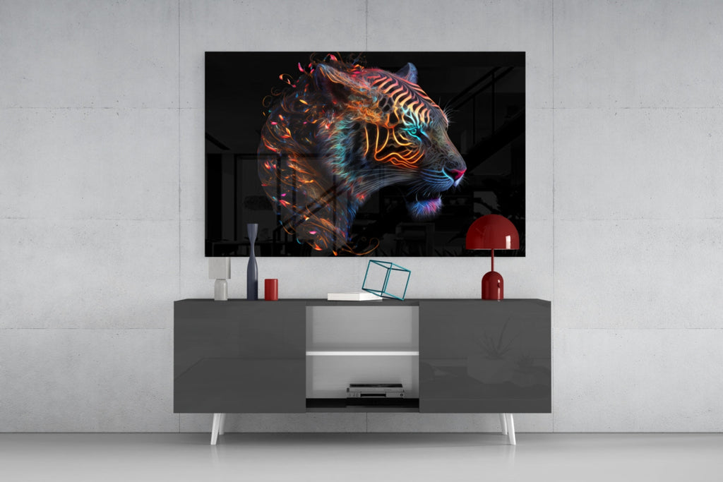 Fiery Swirl Leopard Head Profile Glass Wall Art