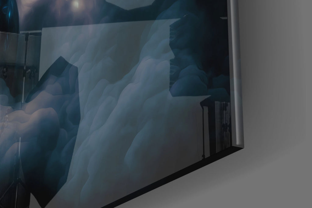 Starlit Figure Rising Over Clouds Glass Wall Art