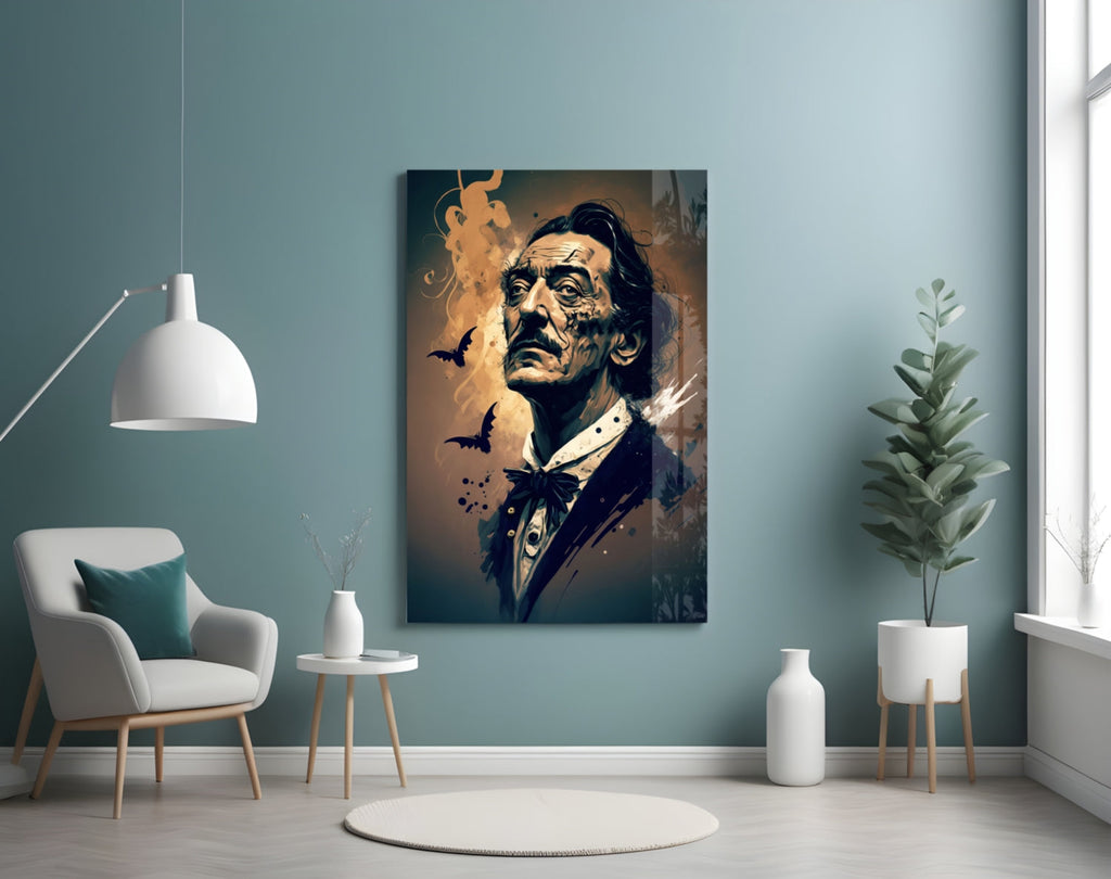 Bats And Bow Tie Sepia Surreal Portrait Glass Wall Art