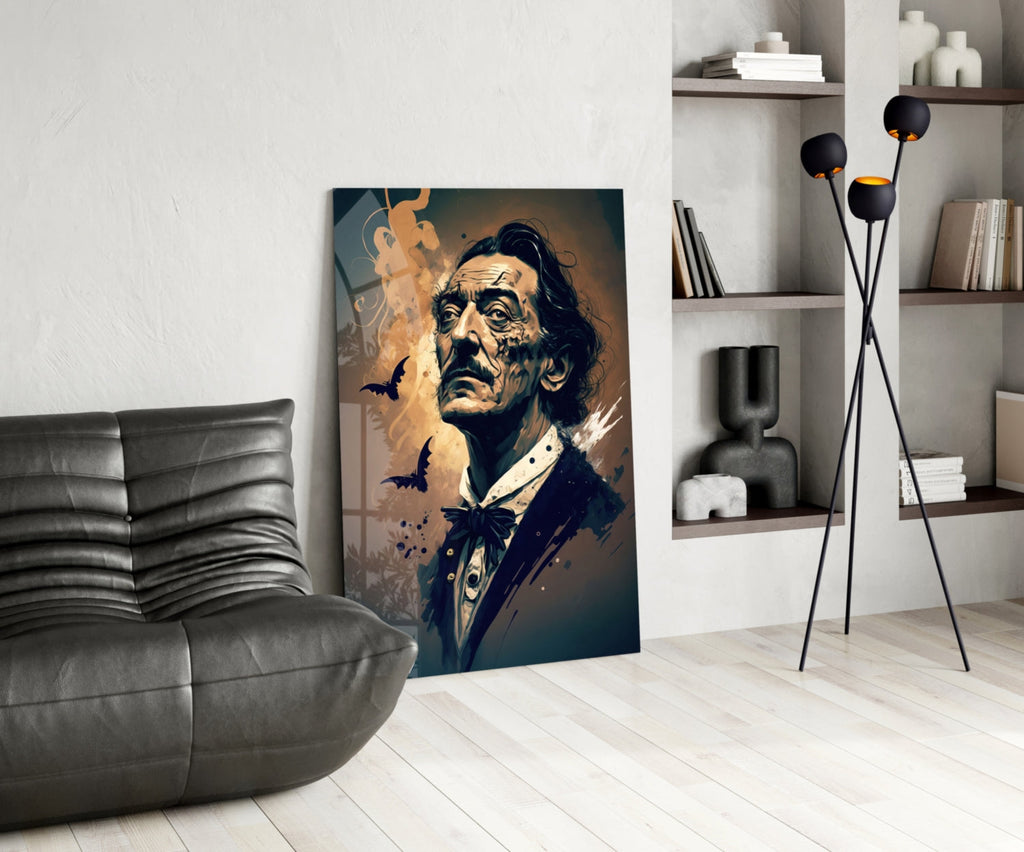 Bats And Bow Tie Sepia Surreal Portrait Glass Wall Art