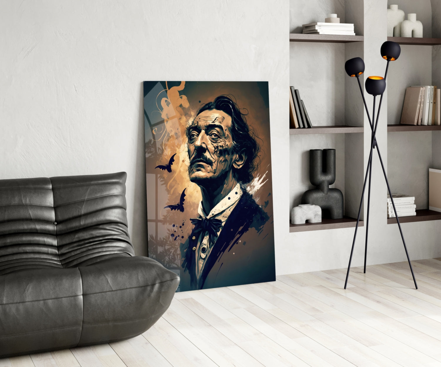 Bats And Bow Tie Sepia Surreal Portrait Glass Wall Art