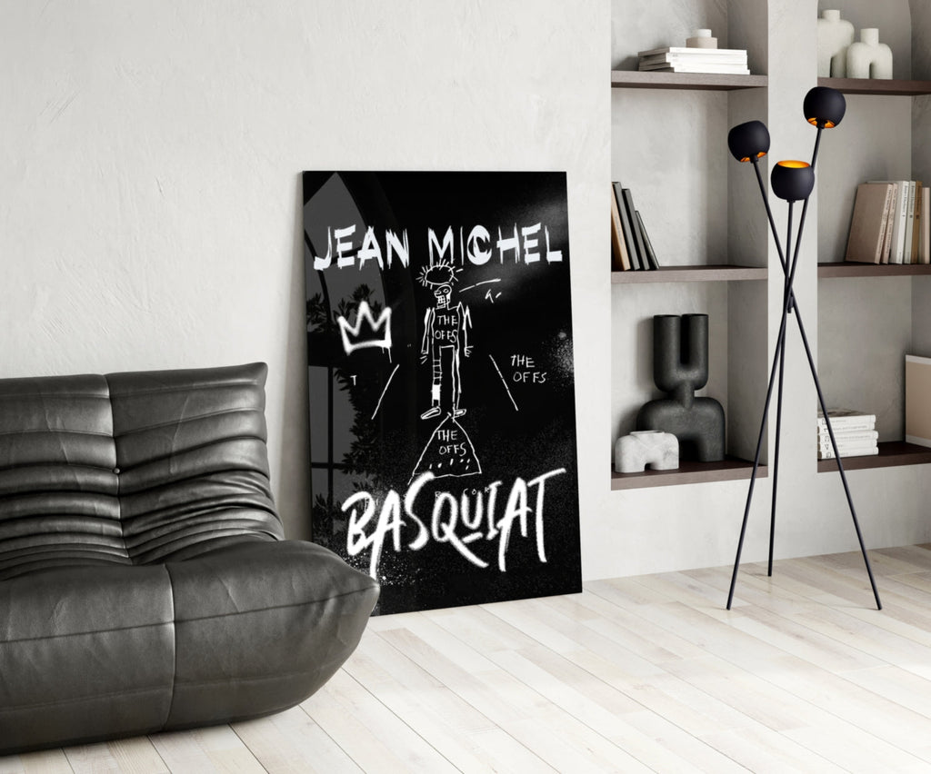Black White Stick Figure Crown Glass Wall Art