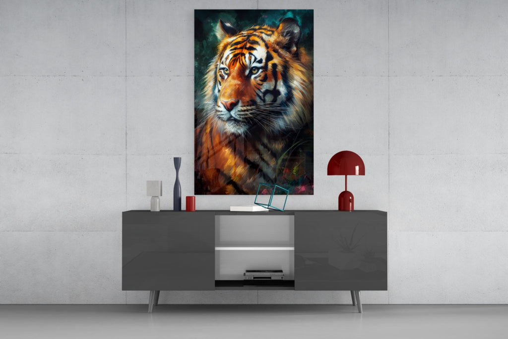 Painted Tiger Emerald Backdrop Glass Wall Art