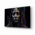 Glitch Stripes Woman Portrait Glass Wall Art
