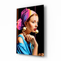 Neon Stripes Girl With A Pearl Earring Glass Wall Art