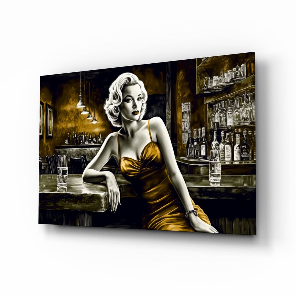 Amber Gown Blonde at Bar Glass Wall Art
