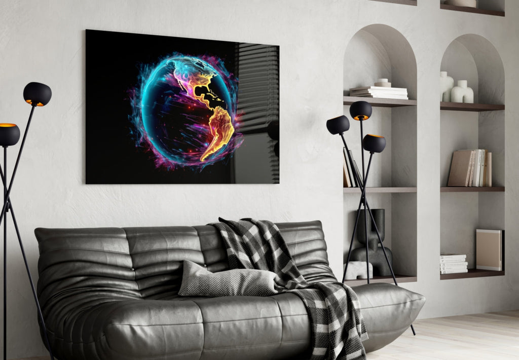 Neon Rim Americas Globe Glass Wall Art