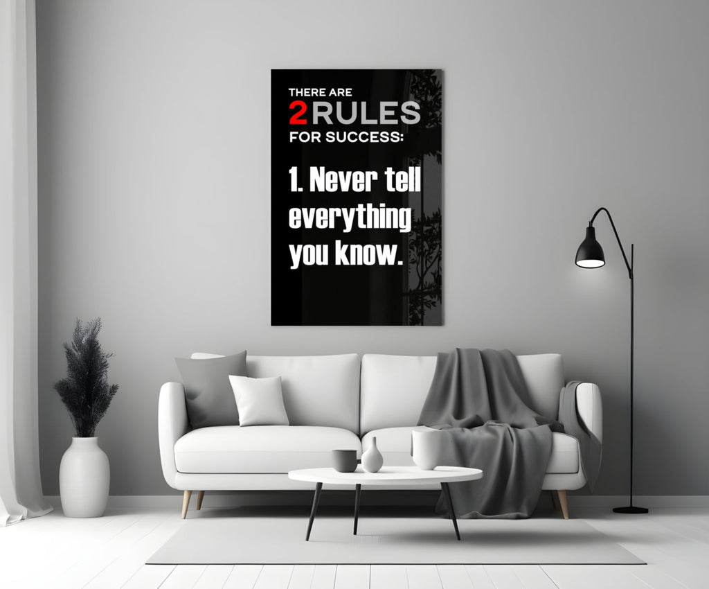 Two Rules For Success Black Typography Glass Wall Art