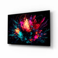 Neon Bloom Color Explosion On Black Glass Wall Art