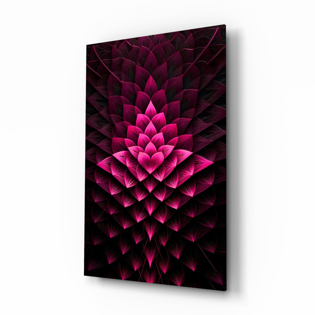 Magenta Layered Lotus Fractal Glass Wall Art