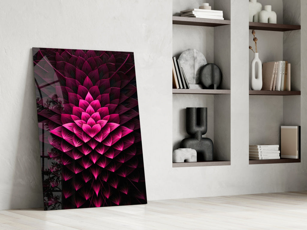 Magenta Layered Lotus Fractal Glass Wall Art