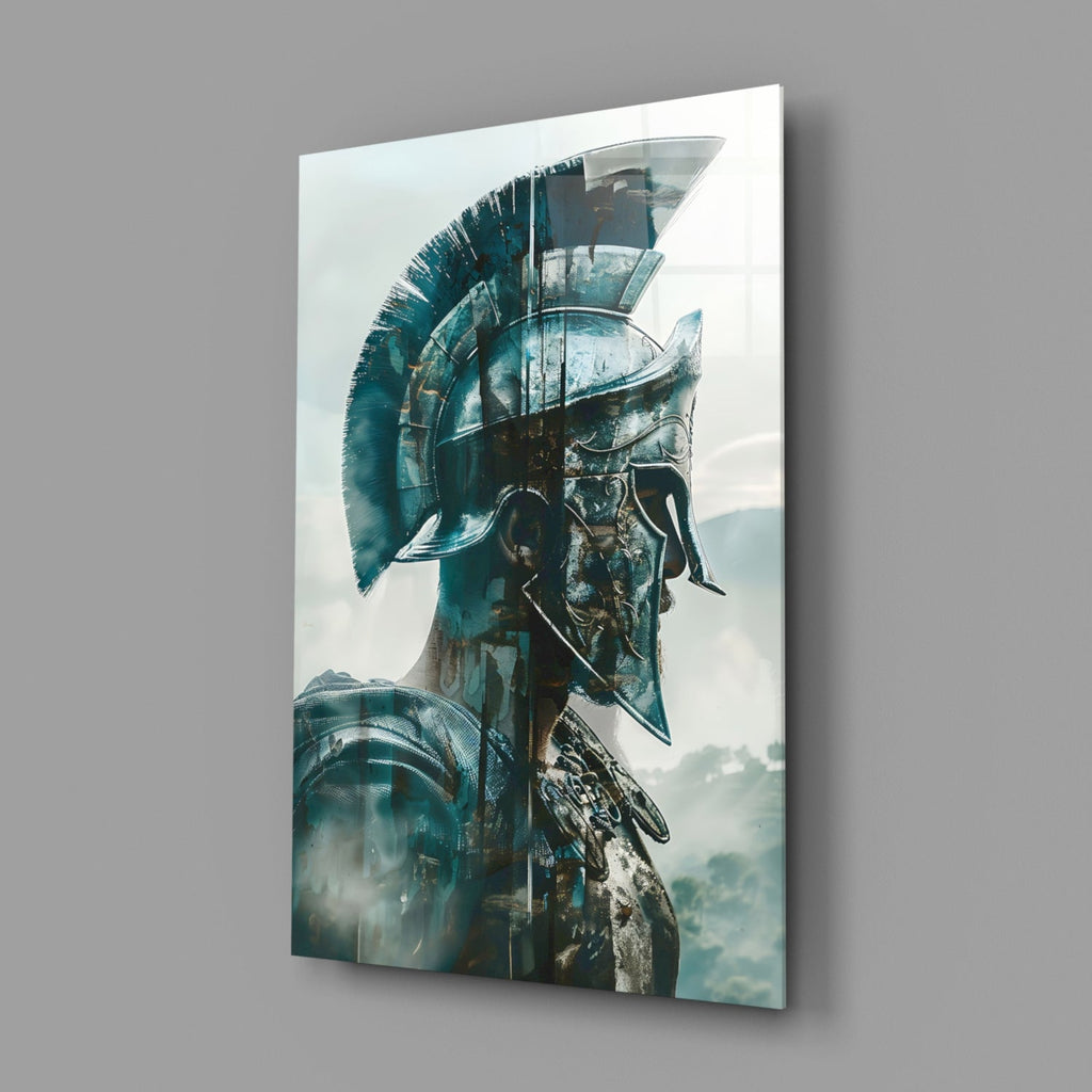 Teal Spartan Helmet Profile Glass Wall Art