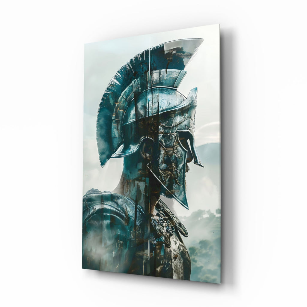 Teal Spartan Helmet Profile Glass Wall Art