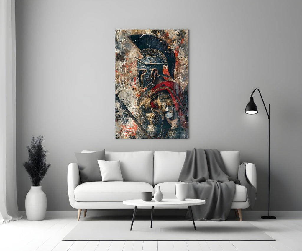Grunge Gladiator Gold Armor Glass Wall Art