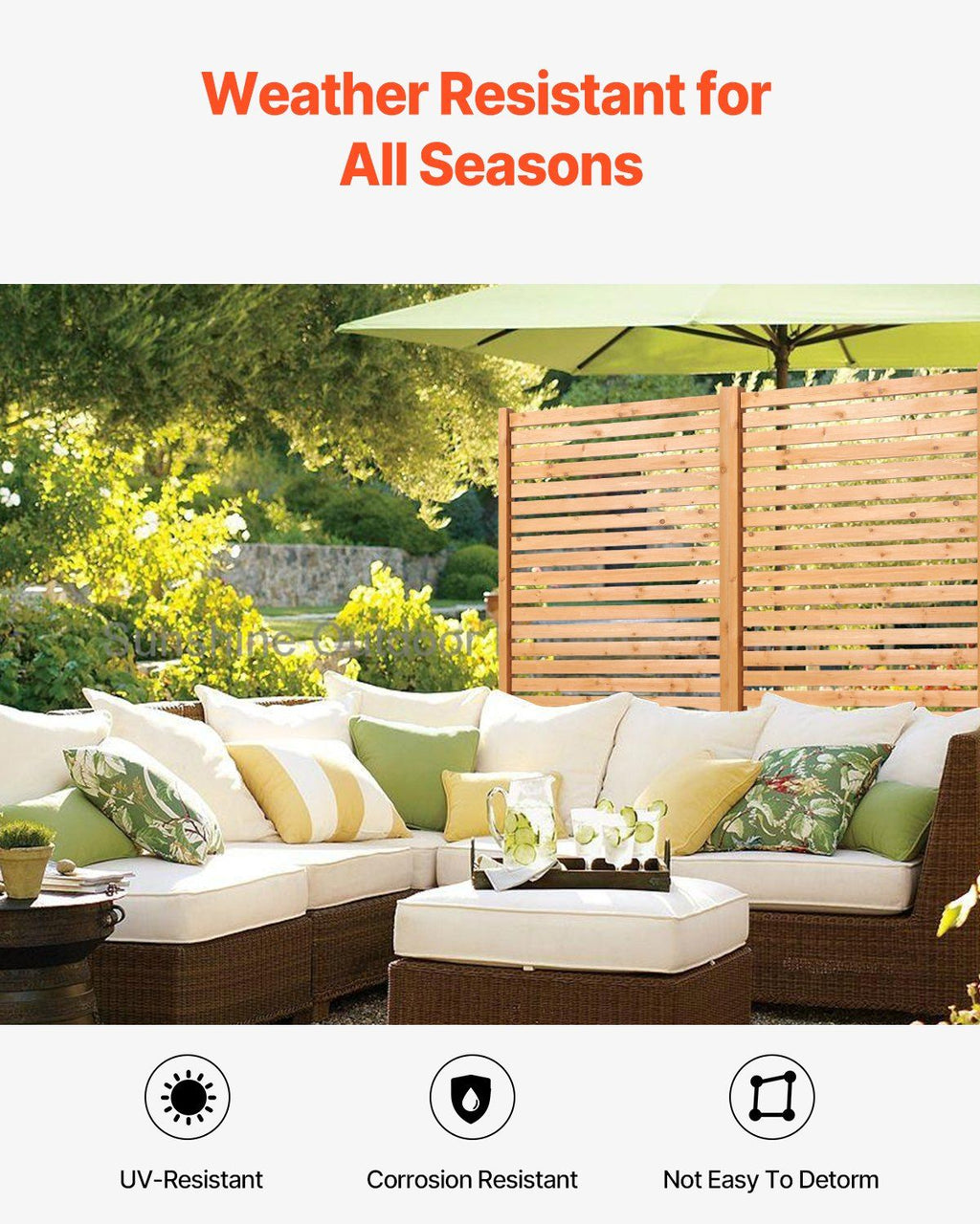 VEVOR Wooden Privacy Screen, 36" W x 76" H Outdoor Privacy Screen, Freestanding Wood Privacy Panel with Stand, Decorative Patio Privacy Screen, Outdoor Divider for Balcony Patio Lawn Garden