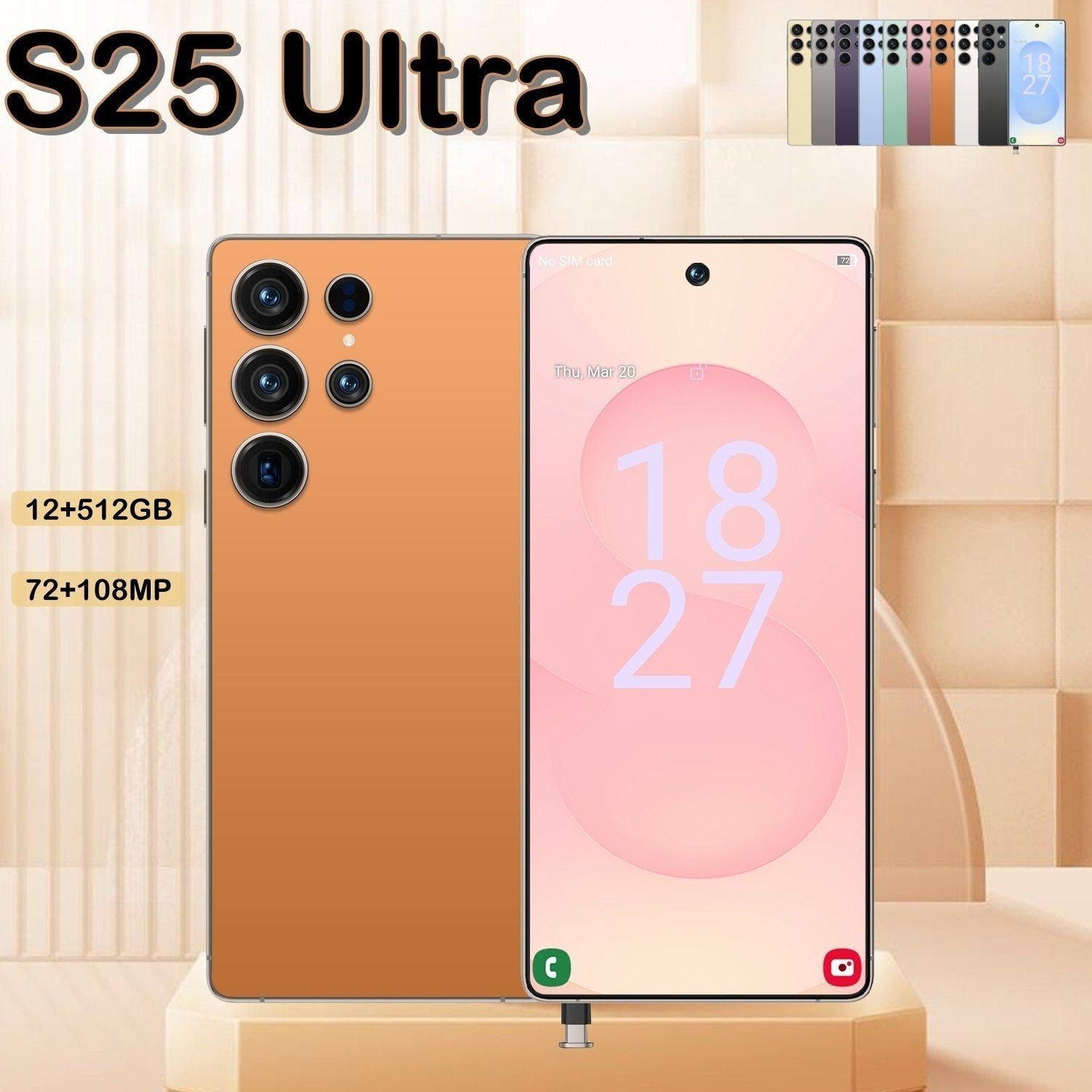 I25 Ultra 5G Smartphone, Unlocked Cell Phone, 6.8" HD Screen Unlocked Phones,  , 6000mAh Battery, Built in Pen, 12+512GB, Android 14, Face ID+Fingerprint Lock(Orange)