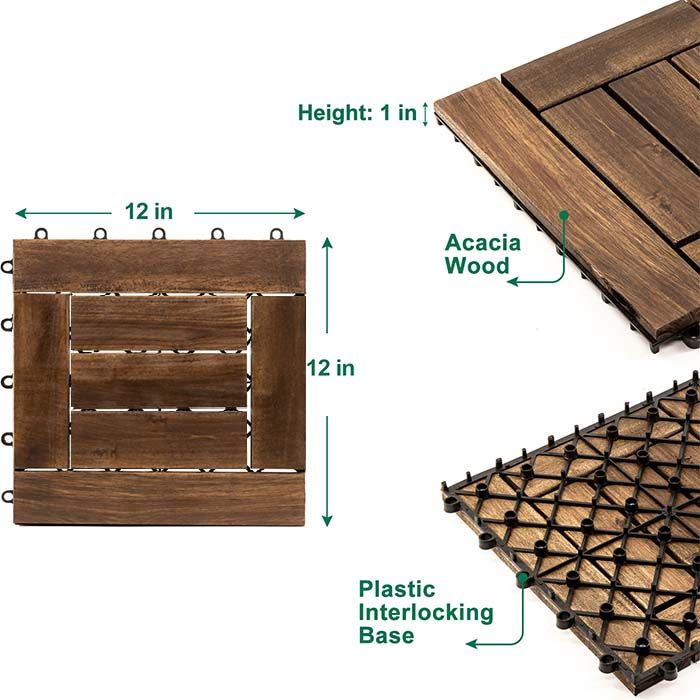 Acacia Wood Assembled Flooring , 10pack, 12 in. x 12 in.