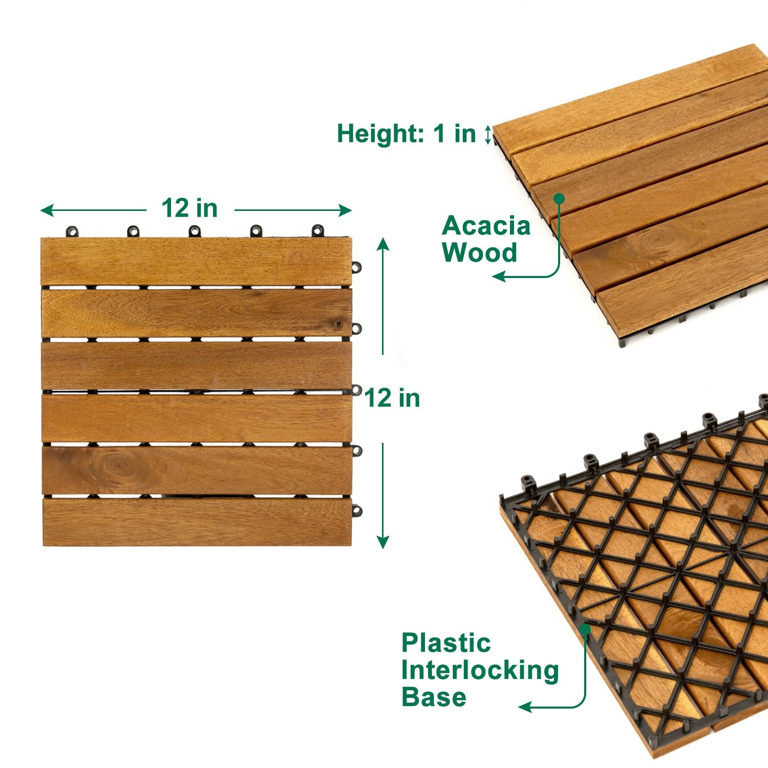 Acacia Wood Assembled Flooring , 10pack, 12 in. x 12 in.