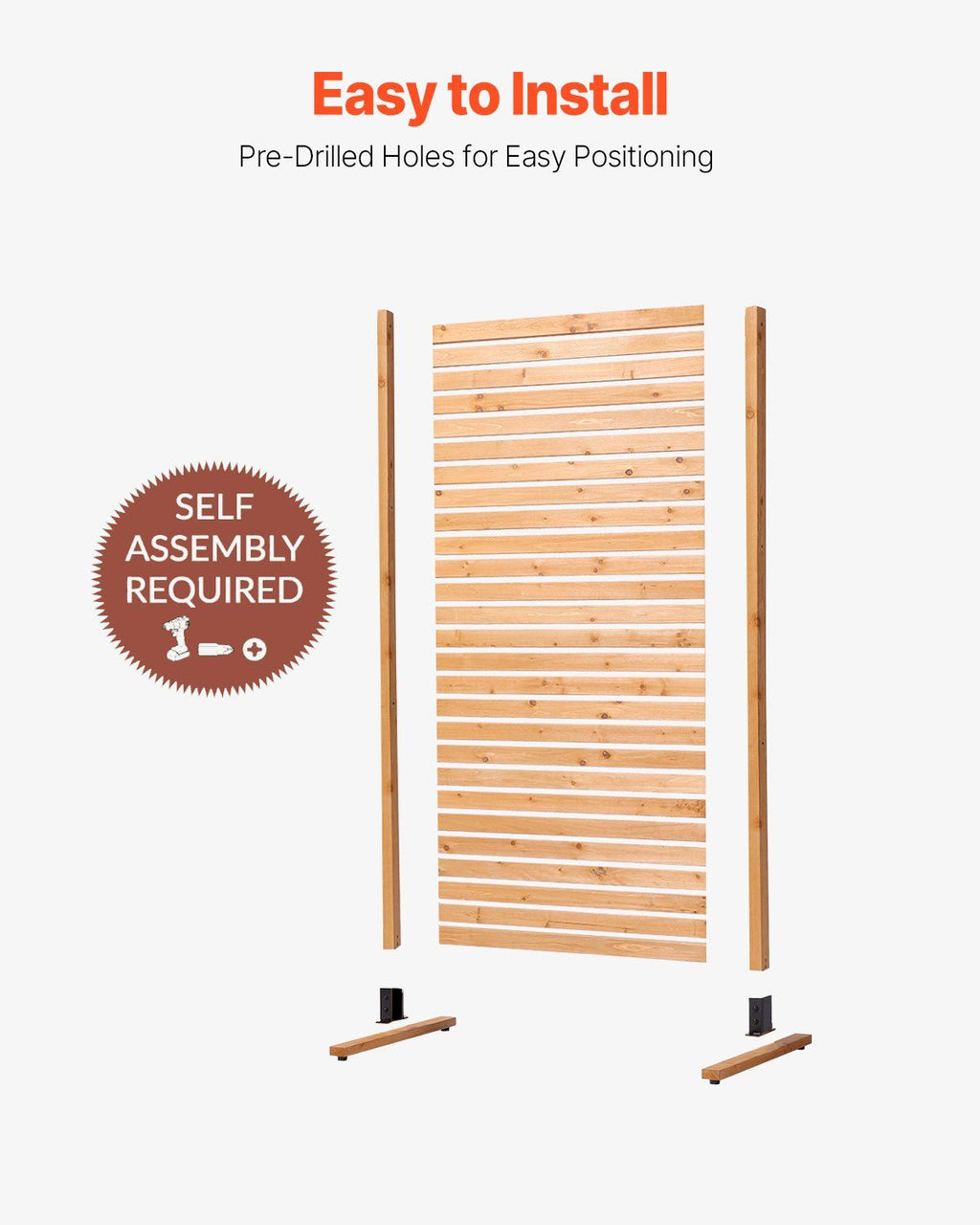 VEVOR Wooden Privacy Screen, 36" W x 76" H Outdoor Privacy Screen, Freestanding Wood Privacy Panel with Stand, Decorative Patio Privacy Screen, Outdoor Divider for Balcony Patio Lawn Garden