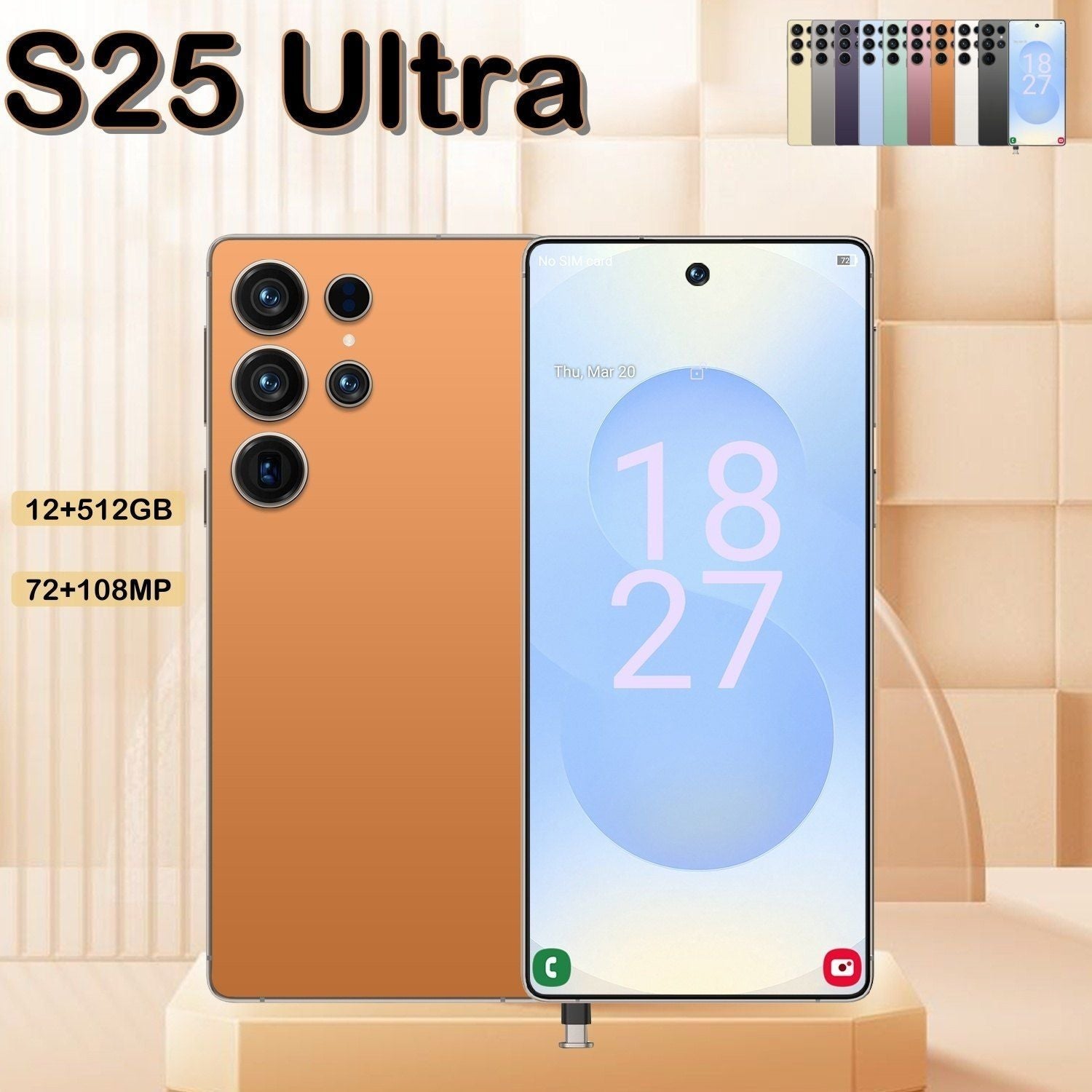 I25 Ultra 5G Smartphone, Unlocked Cell Phone, 6.8" HD Screen Unlocked Phones,  , 6000mAh Battery, Built in Pen, 12+512GB, Android 14, Face ID+Fingerprint Lock(Orange)