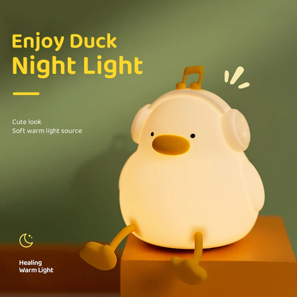 Duck LED Night Light Silicone Rechargeable USB Touch Lamp with Timer Kids Bedroom Gift - PhishStones Products