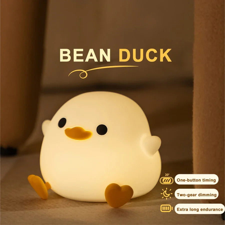 Duck LED Night Light Silicone Rechargeable USB Touch Lamp with Timer Kids Bedroom Gift - PhishStones Products