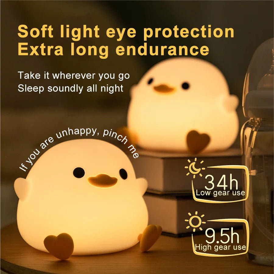 Duck LED Night Light Silicone Rechargeable USB Touch Lamp with Timer Kids Bedroom Gift - PhishStones Products