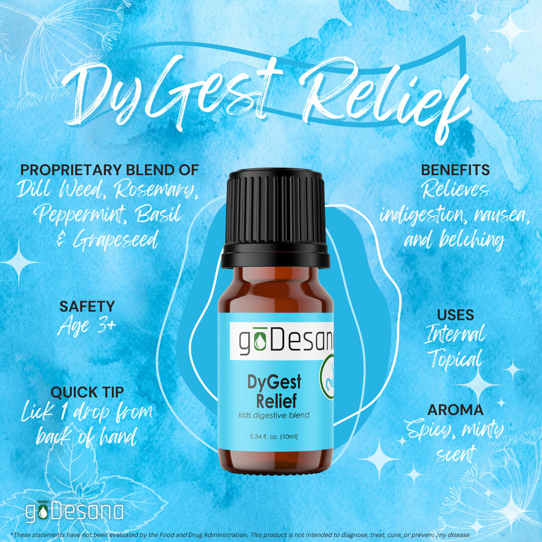 DyGest Relief Essential Oil Blend for Kids - For Indigestion, Nausea, Stomach Cramps, Food Poisoning