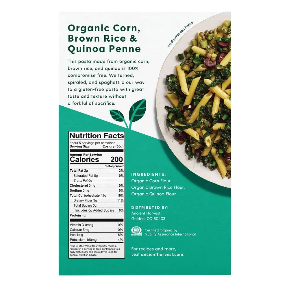 Ancient Harvest Organic Gluten-Free Penne Pasta, Quinoa & Corn Blend, 9.6 oz Boxes, Case of 6