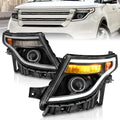 ANZO 11-15 Ford Explorer (w/Factory Halogen HL Only) Projector Headlights w/Light Bar Black Housing 111575
