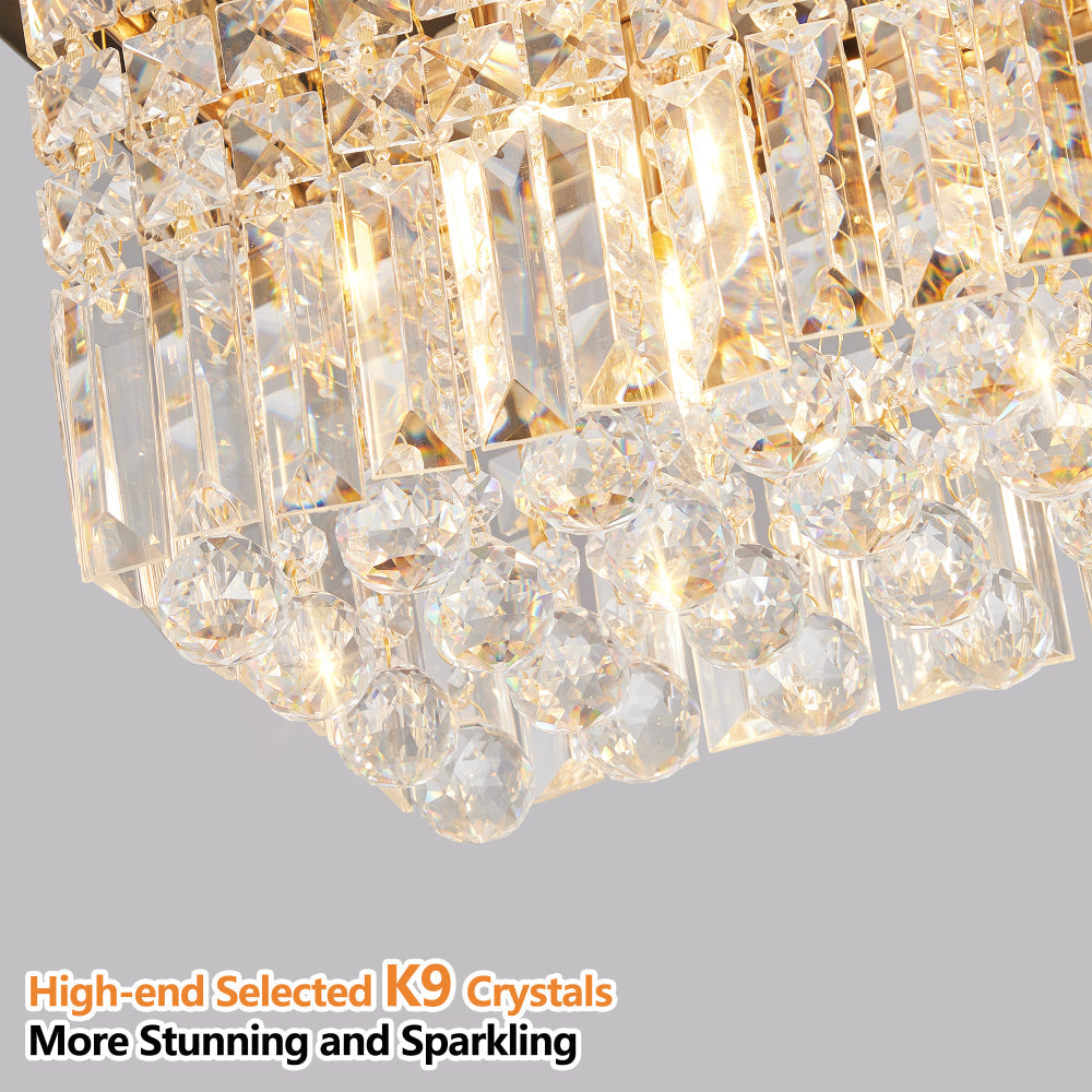 39.4" Rectangle Crystal Raindrop Chandelier | 8-Light Modern Pendant for Dining Room & Kitchen Island — Chrome or Gold, E12