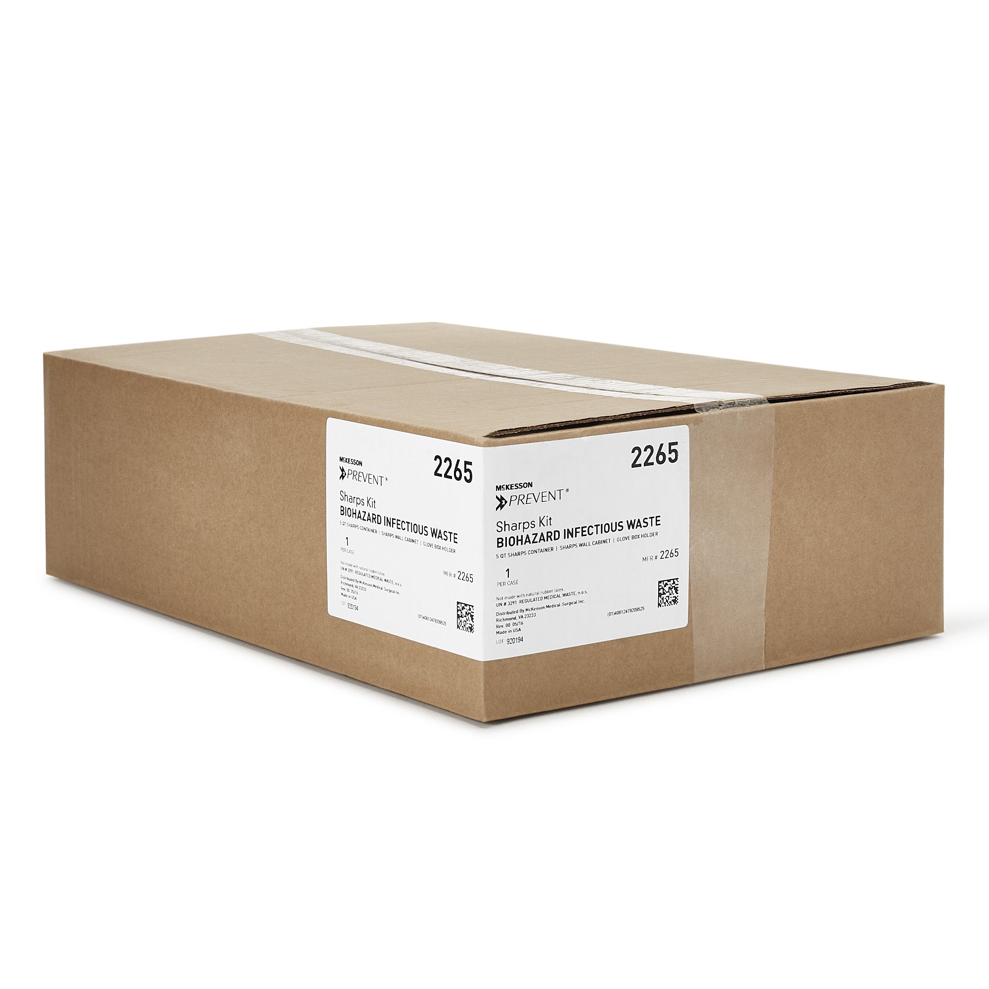 McKesson Prevent® Sharps Wall Cabinet with Glove Box, 12¼ x 4¾ x 15 Inch 2265