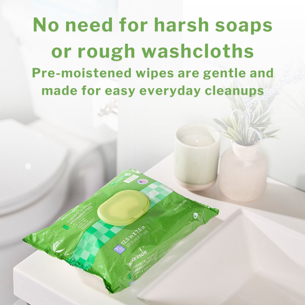 McKesson Flushable* Wet Wipes XL - Unscented, 96 Wet Wipes per Pack DXLU96
