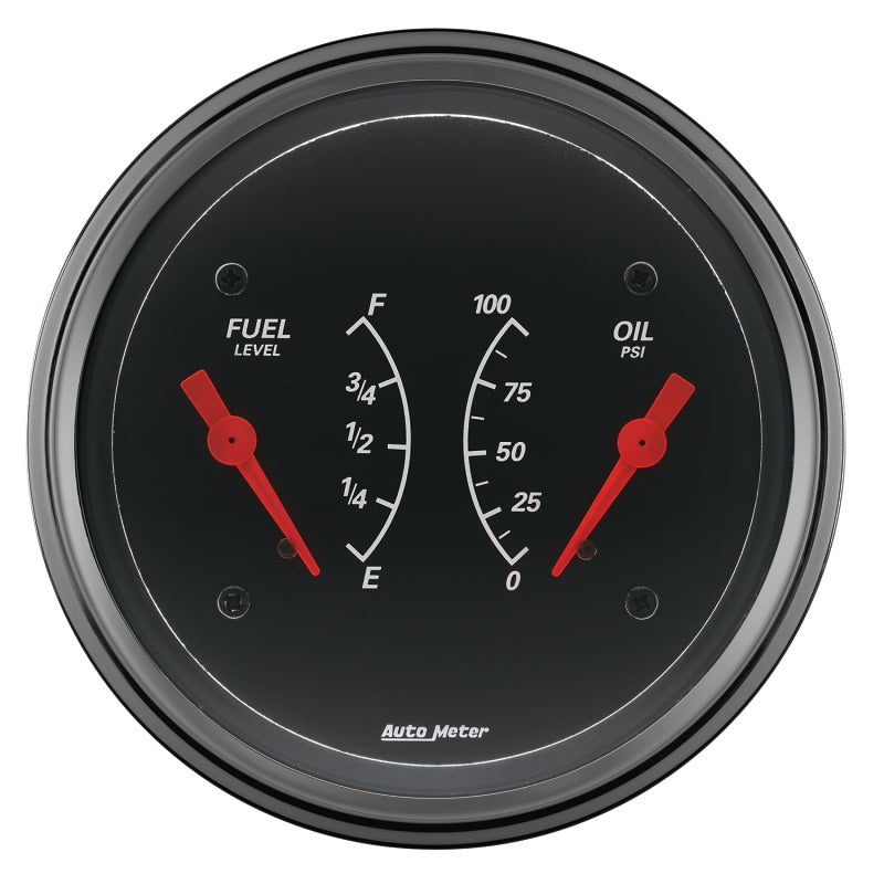 AutoMeter Gauge Dual Fuel & Oilp 3-3/8in. 0 Ohm(e) to 90 Ohm(f)& 100PSI Elec Designer Black 1434