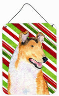 Collie Smooth Candy Cane Holiday Christmas Wall or Door Hanging Prints Aluminum Metal Sign Kitchen Wall Bar Bathroom Plaque Home Decor Front Door Plaque, 12x16, Multicolor