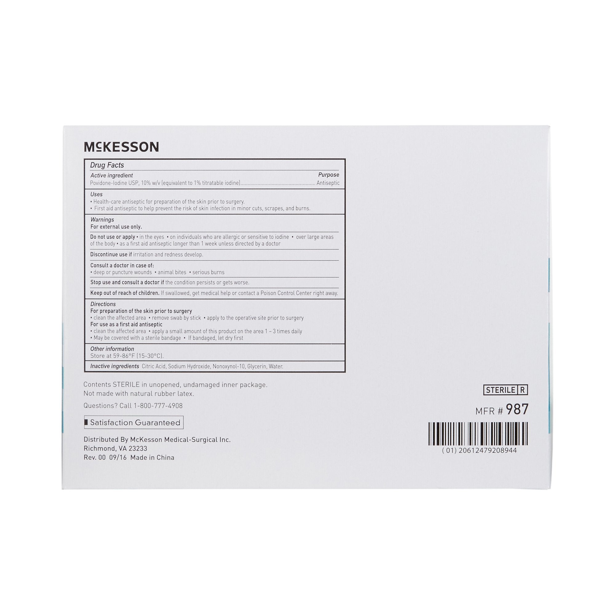 McKesson Impregnated Swabstick 3 Pack 10% Strength 987