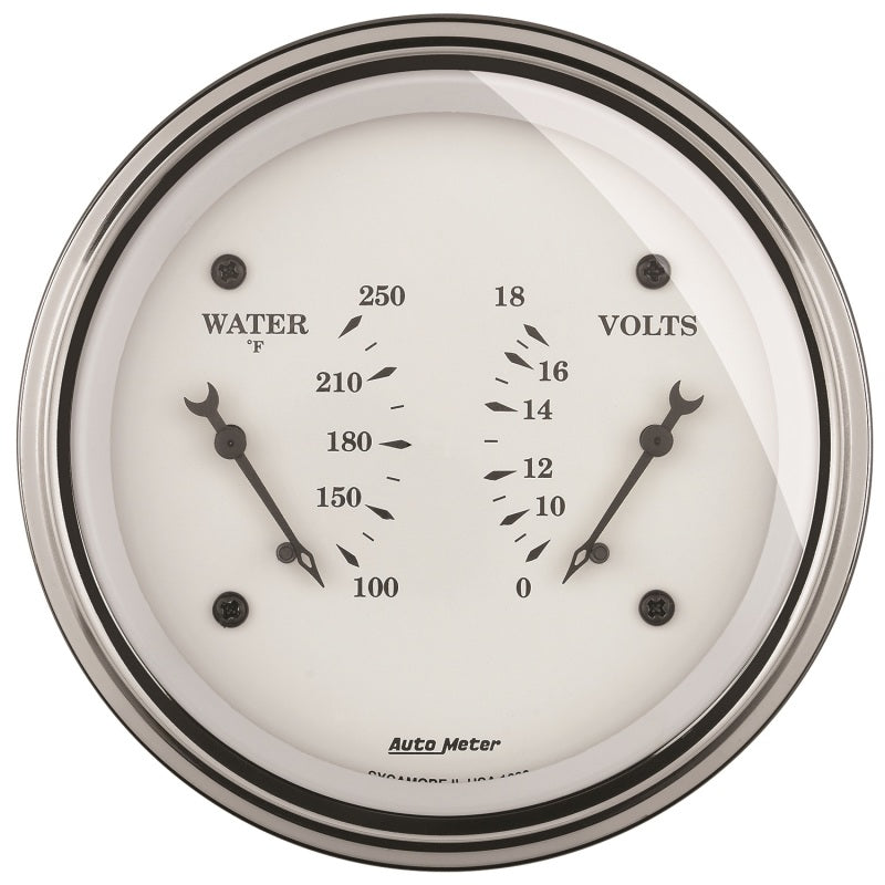 AutoMeter Gauge Dual Wtmp & Volt 3-3/8in. 250 Deg. F & 18V Elec Old Tyme White 1630