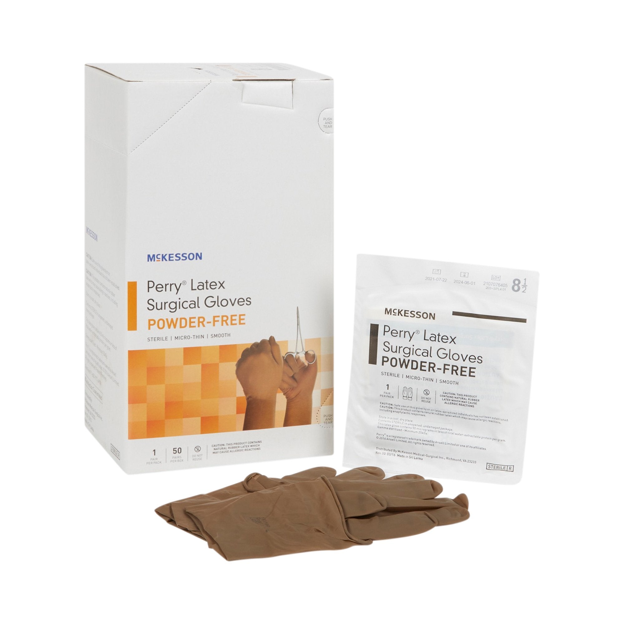 McKesson Perry® Latex Surgical Glove, Size 8.5, Brown 20-1385N